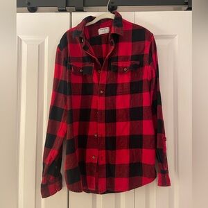 Old Navy Men's Red and Black Checkered Shirt